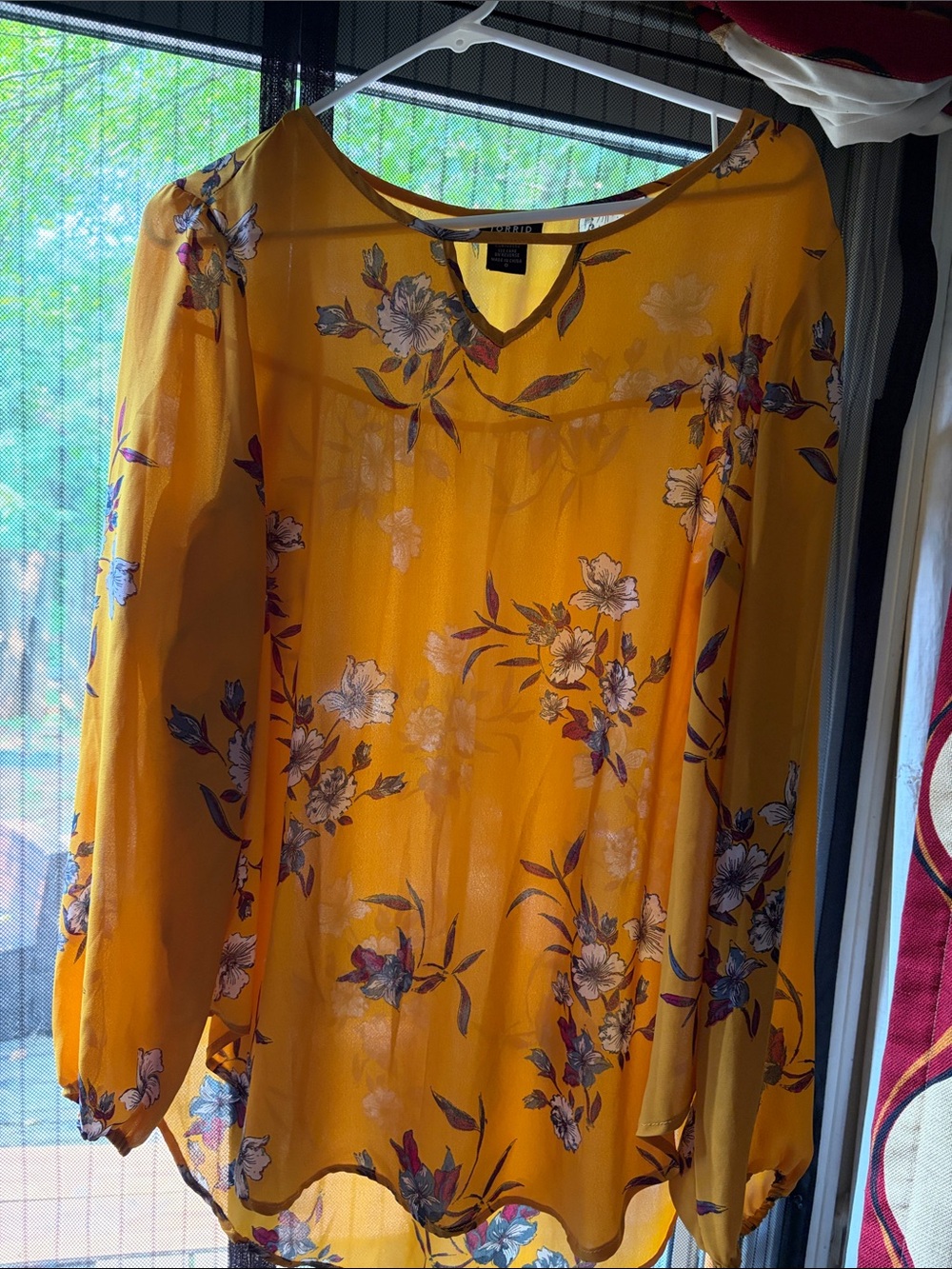 torrid Mustard Yellow Floral Long Sleeve Sheer Blouse Dress